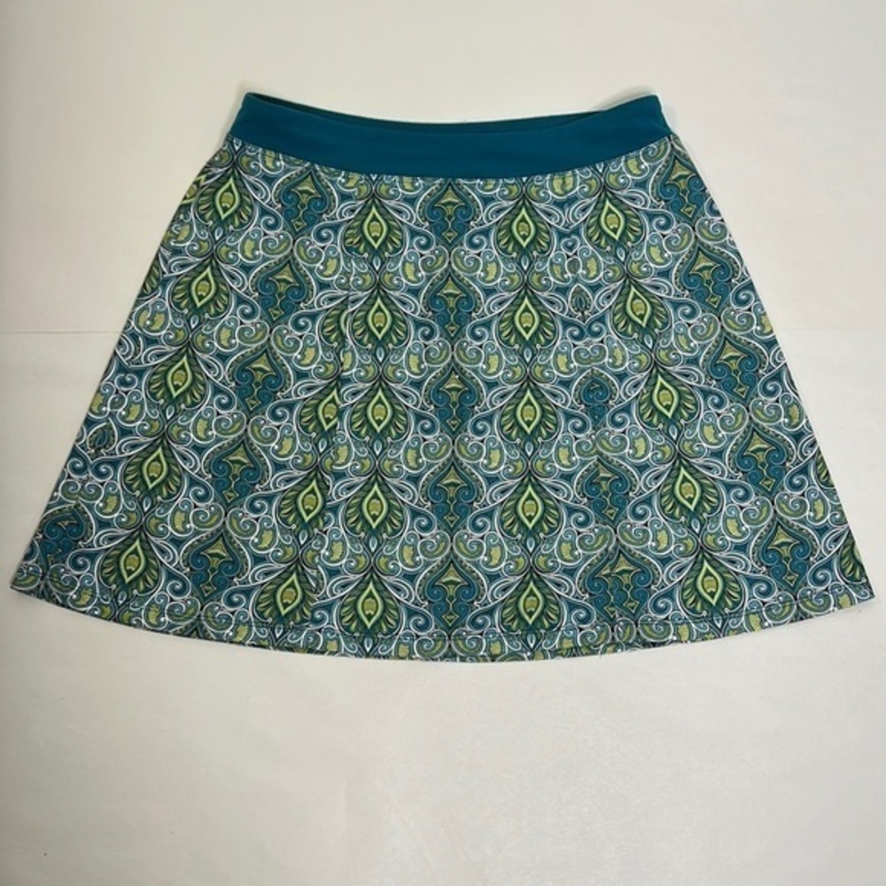 PraNa teal print jersey knit pull on skirt size Medium